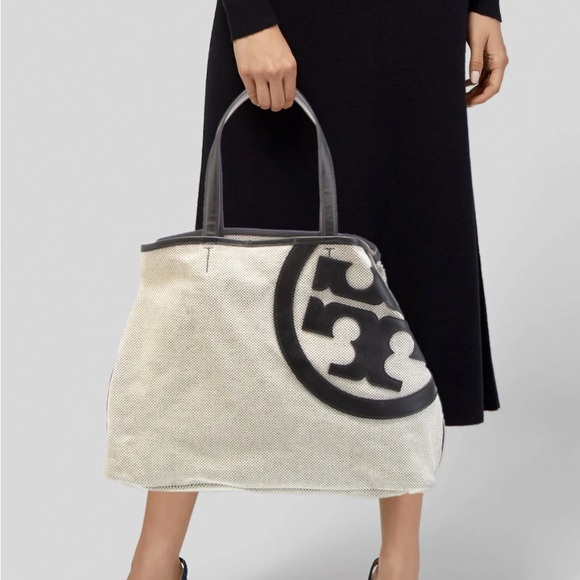 Tory Burch Black and White Logo Tote - Picture 1 of 12